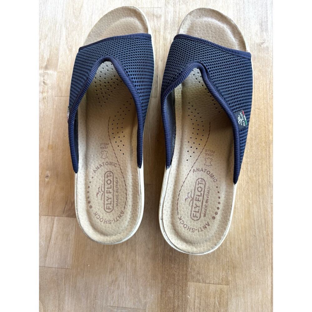 Fly Flot Italian Sandal Women Size 40/9 Blue Comfort Wedge Slide Slip On Casual - Picture 5 of 7
